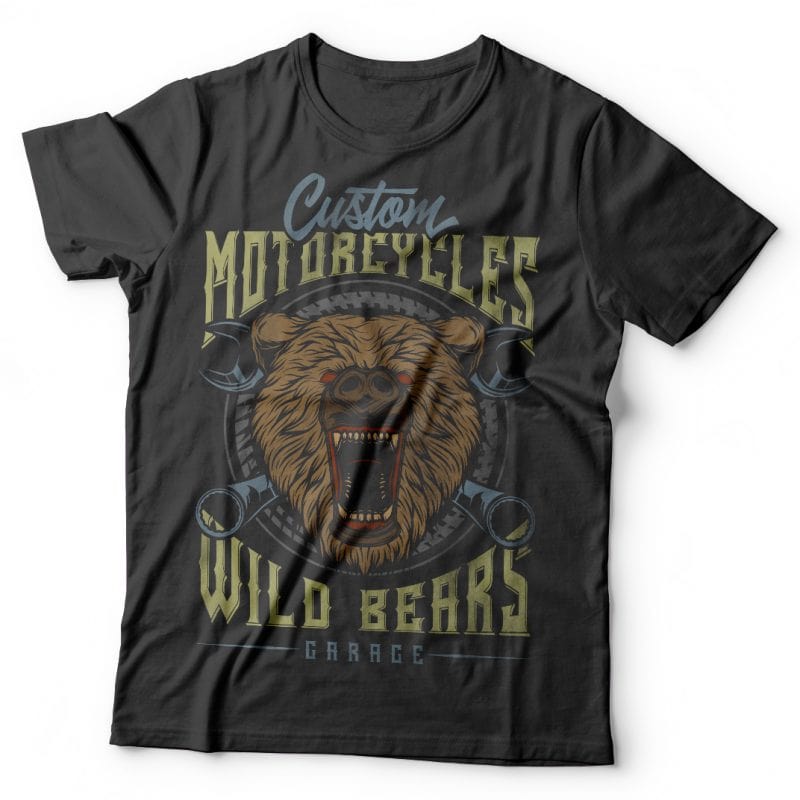 Wild bears motorcycles. Vector t-shirt design t shirt designs for merch teespring and printful