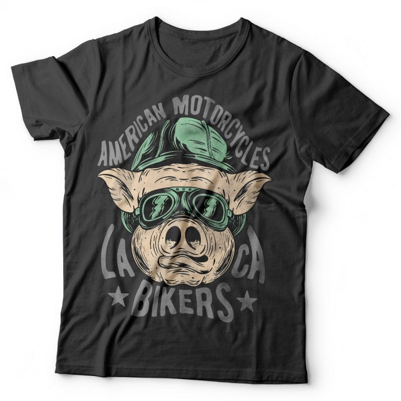 Biker pig. Vector t-shirt design tshirt designs for merch by amazon