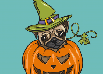 Pumpkin pug tshirt design for sale