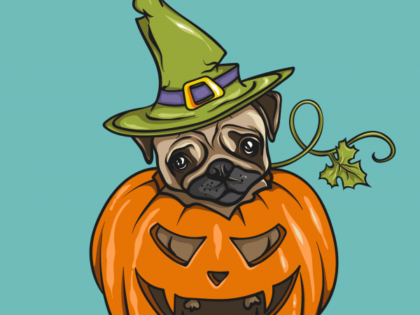 Pumpkin pug tshirt design for sale