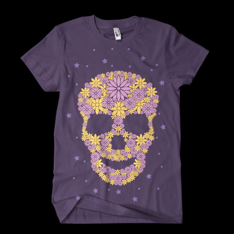 Flowers Skull t shirt designs for print on demand