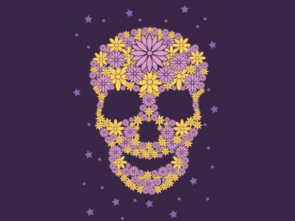 Flowers skull t shirt design for sale