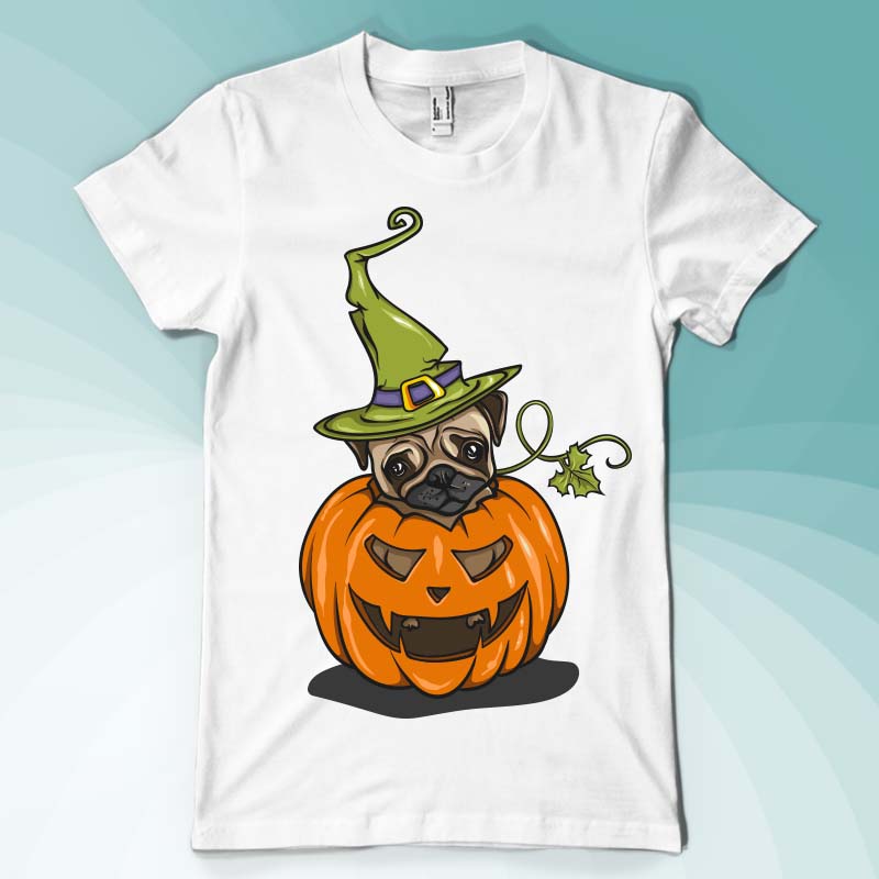 Pumpkin pug vector shirt designs