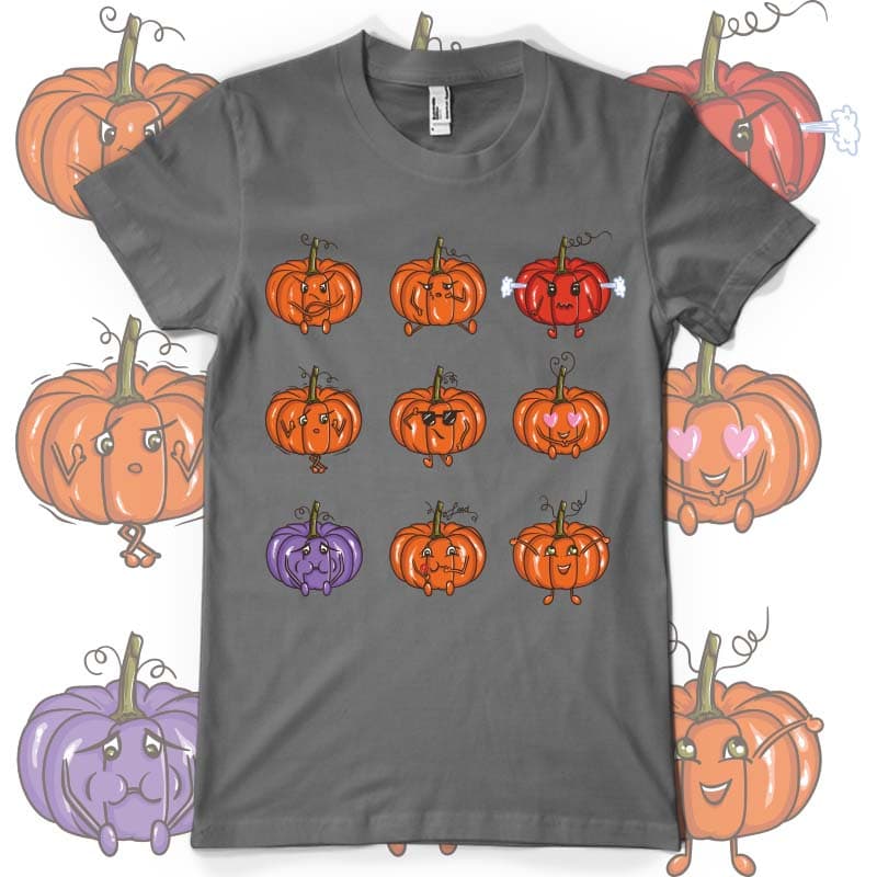 Pumpkin emoji t shirt designs for printify