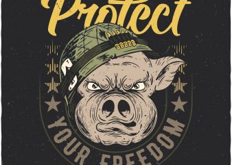 Soldier pig. Vector t-shirt design
