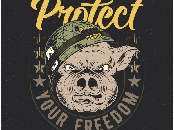 Soldier pig. vector t-shirt design