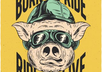 Biker pig. Vector t-shirt design