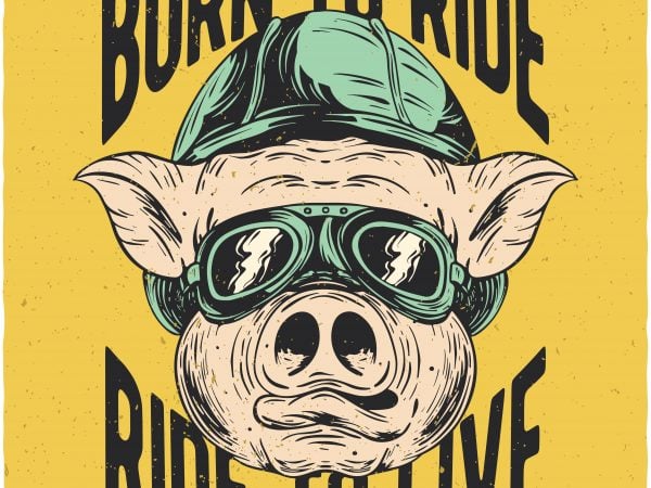 Biker pig. vector t-shirt design