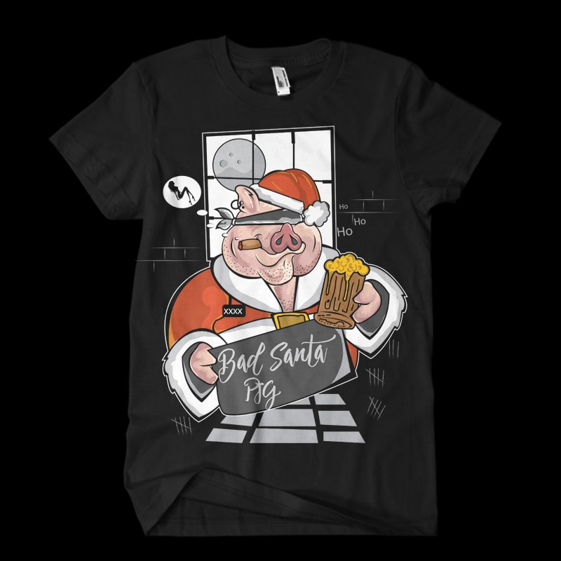Bad Santa Pig t shirt designs for print on demand