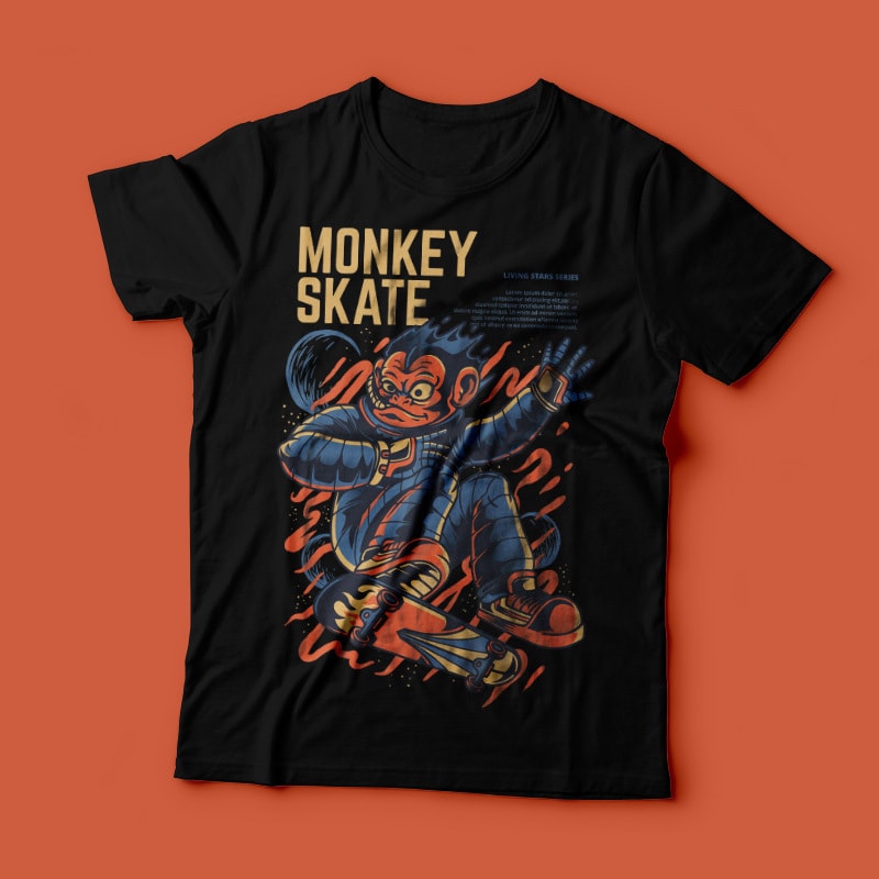 Monkey Skate t shirt designs for sale