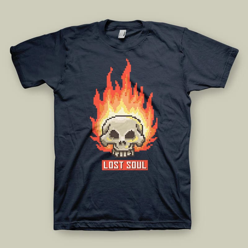 Burning Skull Lost Soul Pixel Art tshirt design vector t shirt design