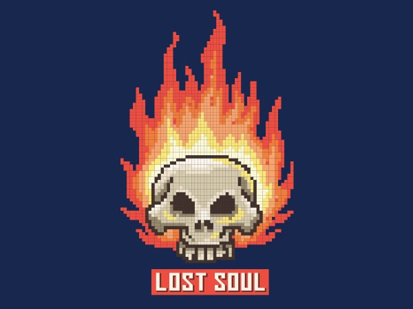 Burning skull lost soul pixel art tshirt design
