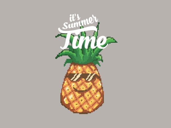 Happy summer pineapple pixel art tshirt design