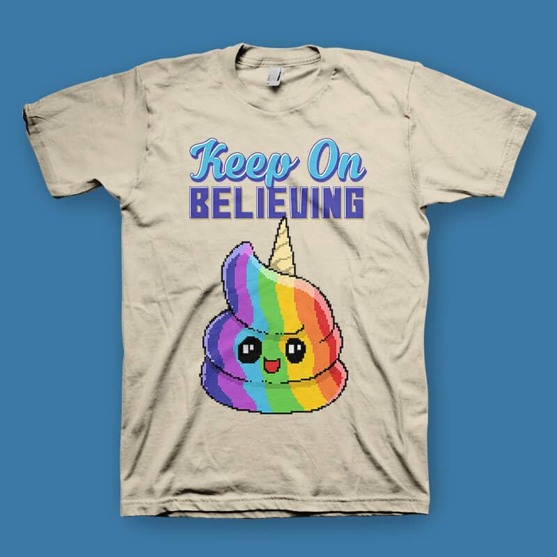 Keep On Believing Unicorn Pixel Art shirt design t shirt design png