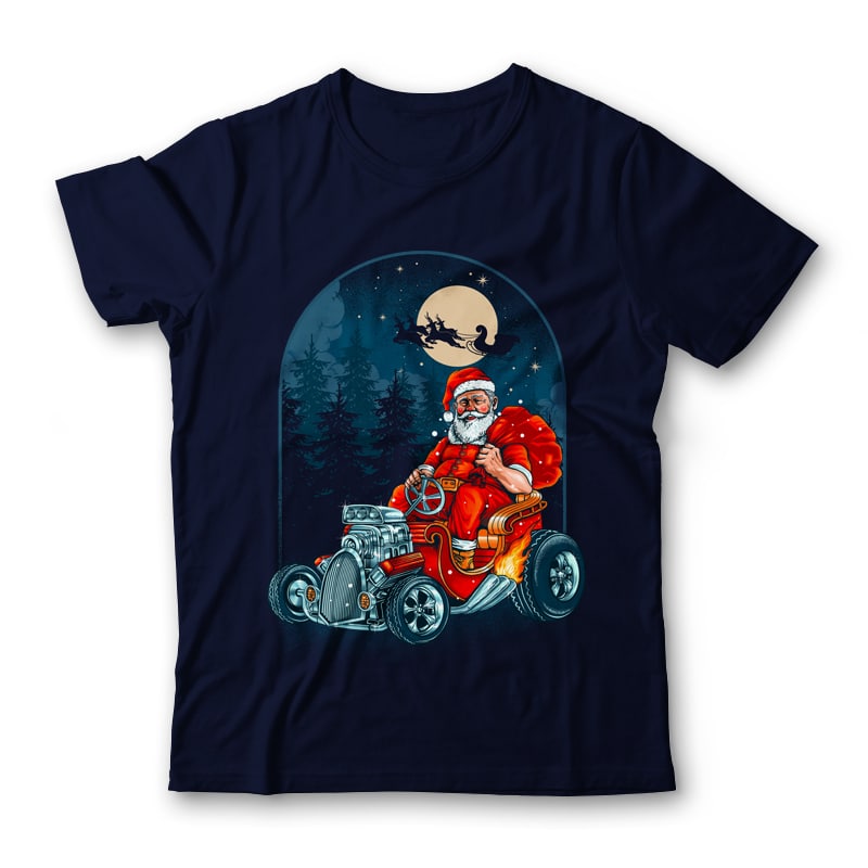 Hotrod Santa Graphic Tee Design tshirt designs for merch by amazon