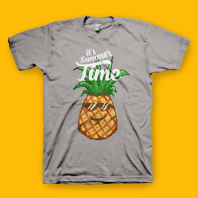 Happy Summer Pineapple Pixel Art tshirt design vector shirt designs