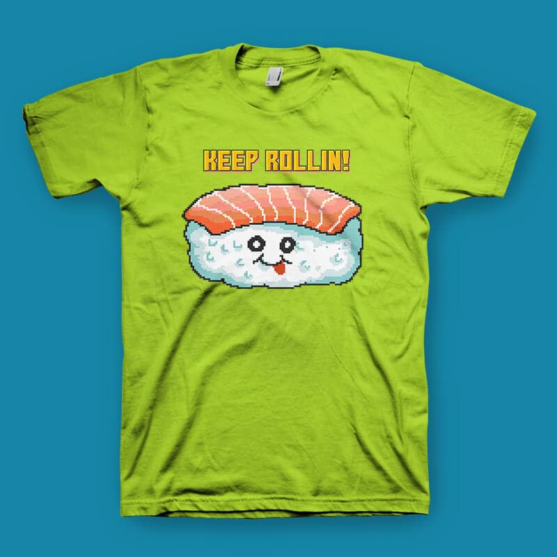 Sushi Pixel Art Food Character tshirt design tshirt-factory.com