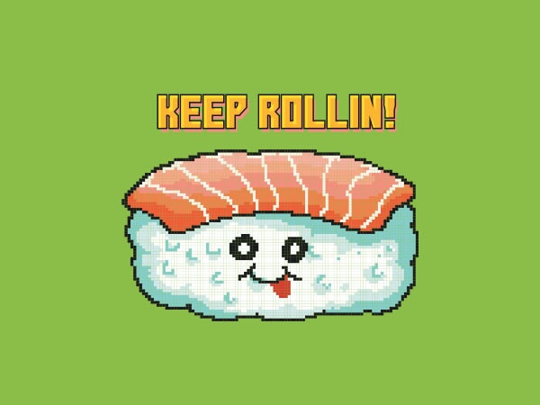 Sushi pixel art food character tshirt design