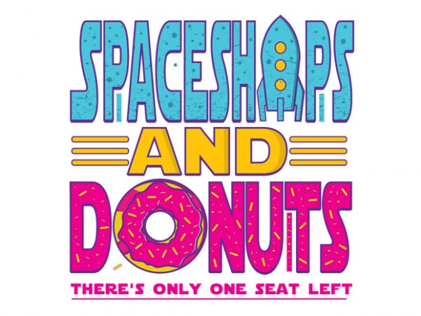 Spaceships and donuts vector t-shirt design template