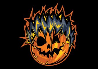 Pumpkin Skull t shirt design png