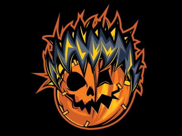 Pumpkin skull t shirt design png