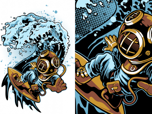 Scuba surfing t shirt design for sale