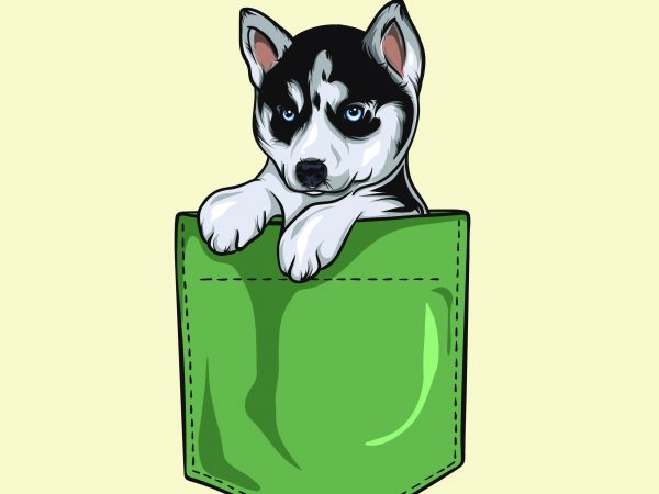 Husky pocket vector t shirt design for download