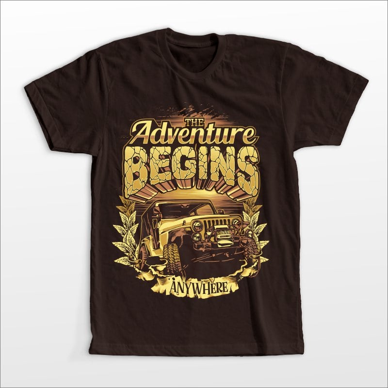 The Adventure begins t shirt designs for print on demand