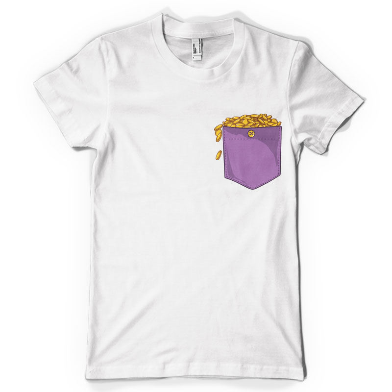 Golden coins pocket t shirt designs for print on demand