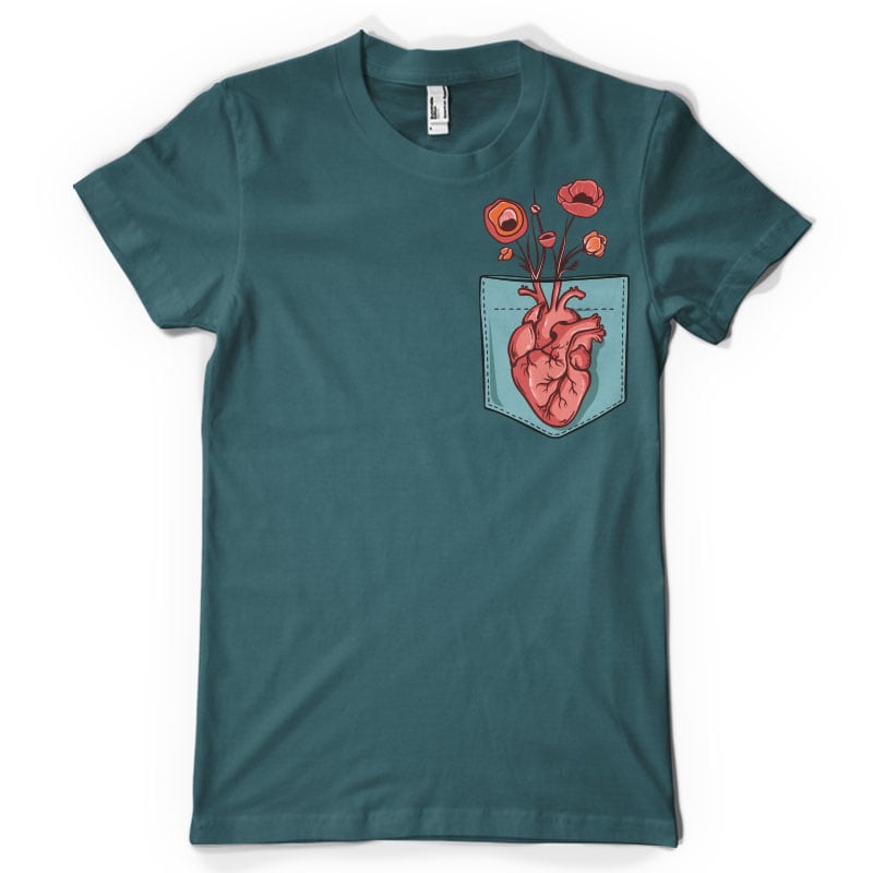 Heart bloom pocket t shirt designs for print on demand