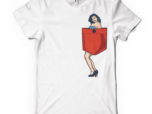 Pin up girl pocket t shirt design for sale