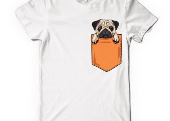 Pug pocket vector t-shirt design template