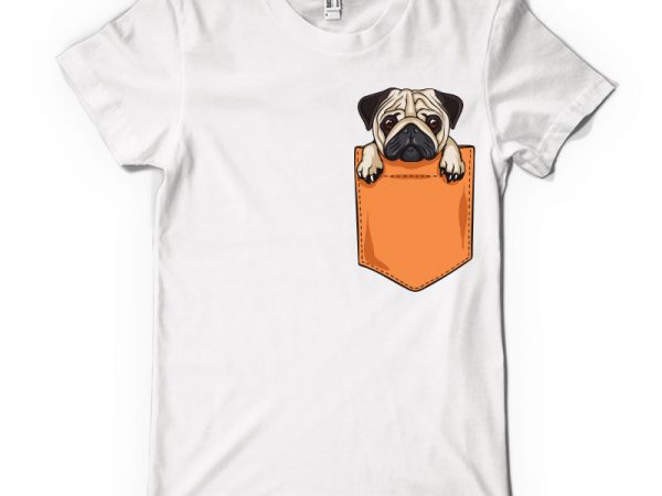 Pug pocket vector t-shirt design template