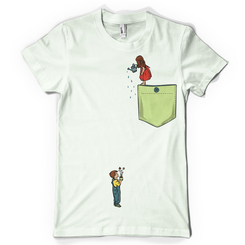 Watering flowers pocket commercial use t shirt designs