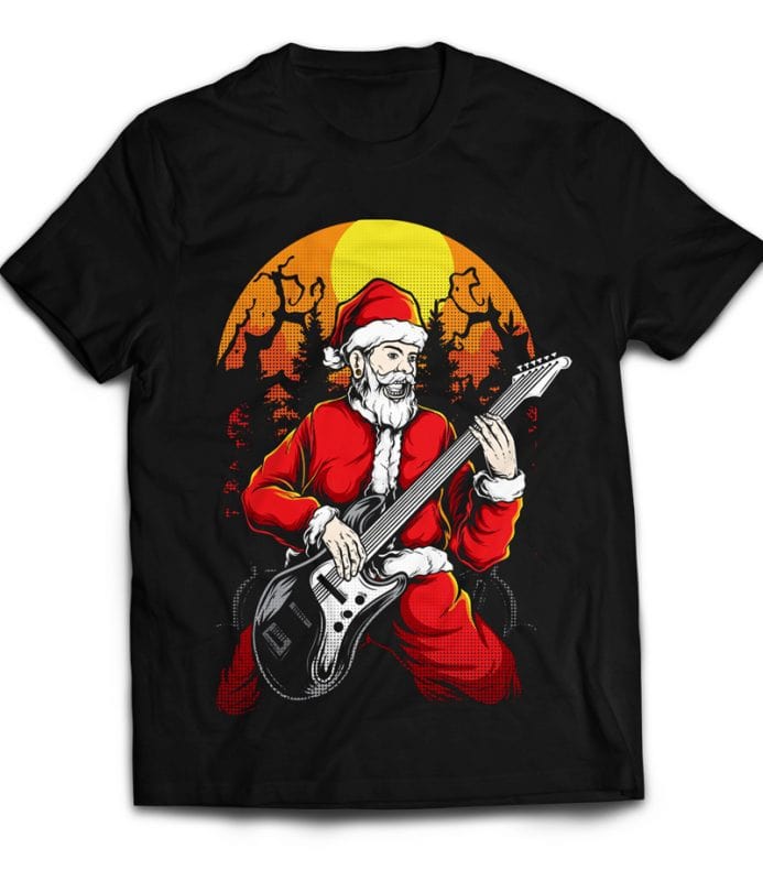 Rocker Santa commercial use t shirt designs