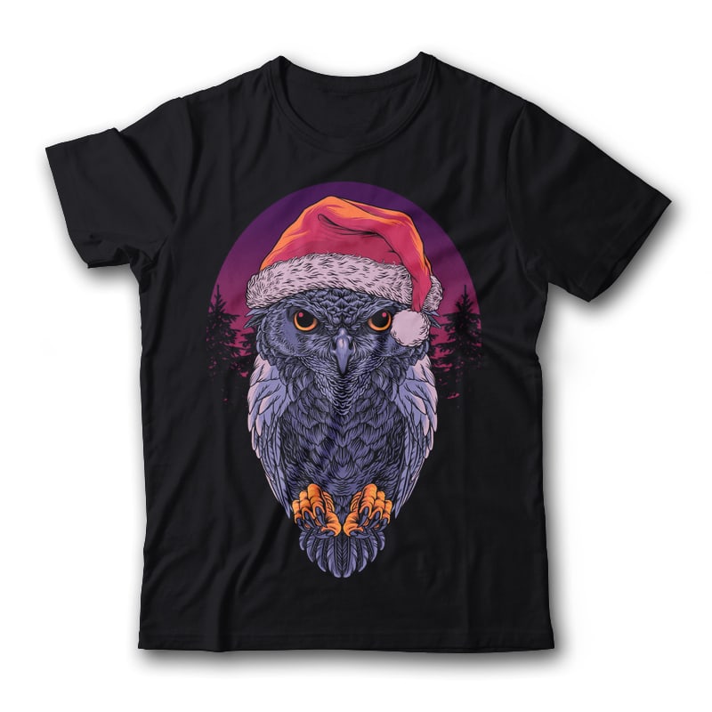 Santa Owl Graphic tee design tshirt designs for merch by amazon