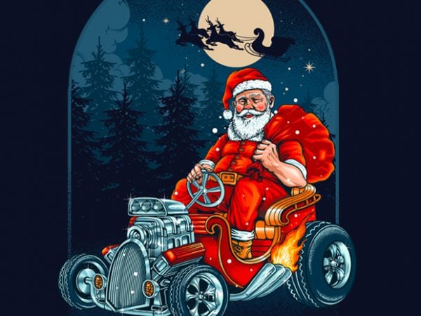 Hotrod santa graphic tee design
