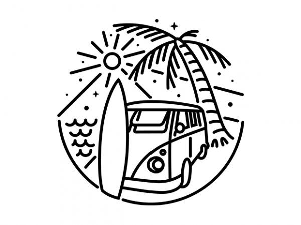 Van, surf, and beach vector t-shirt design for commercial use Van, surf, and beach vector t-shirt design for commercial use