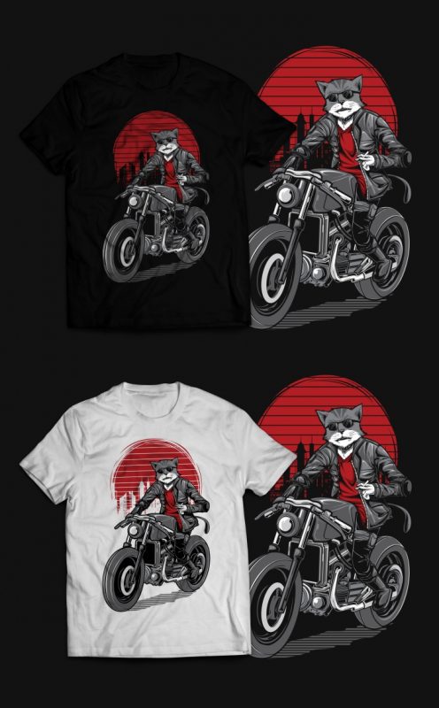 Cat Rider T-Shirt Design tshirt-factory.com