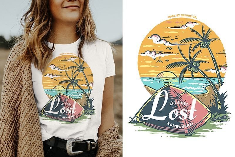 Beach Camping Graphic t-shirt design commercial use t shirt designs