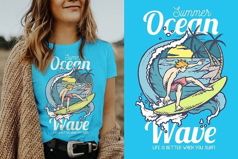 Beach Surfing Vector t-shirt design tshirt-factory.com