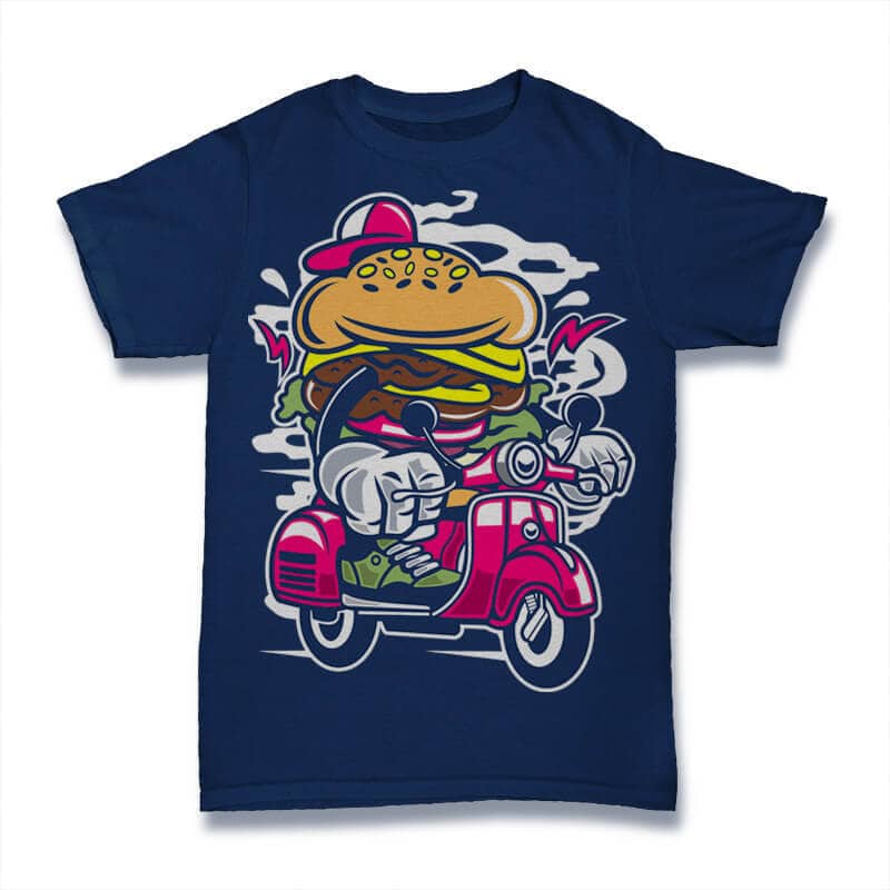 Burger Scooter Graphic t-shirt design tshirt design for merch by amazon