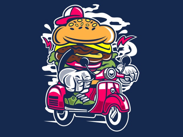 Burger scooter graphic t-shirt design