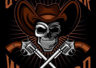 Cowboy skull gunslinger warlord T-Shirt Template design vector illustration