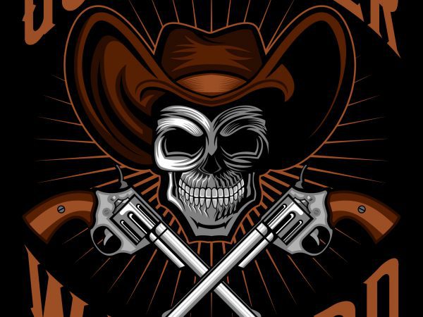 Cowboy skull gunslinger warlord t-shirt template design vector illustration