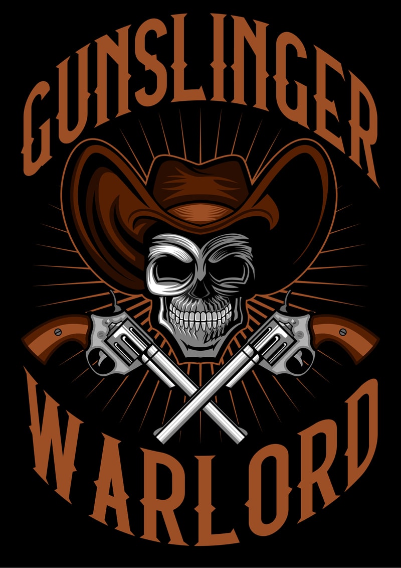 Cowboy skull gunslinger warlord tshirt template design vector