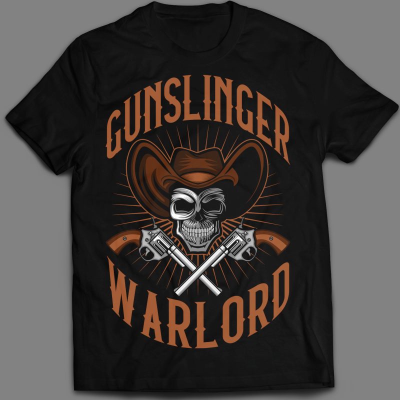 Cowboy skull gunslinger warlord T-Shirt Template design vector illustration tshirt-factory.com
