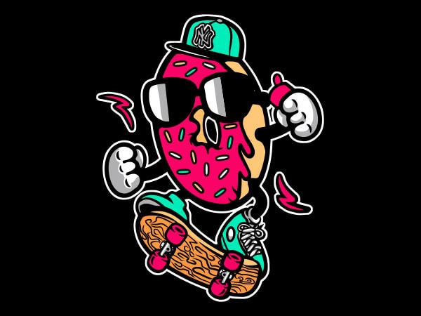 Donut skater graphic t-shirt design Donut skater graphic t-shirt design