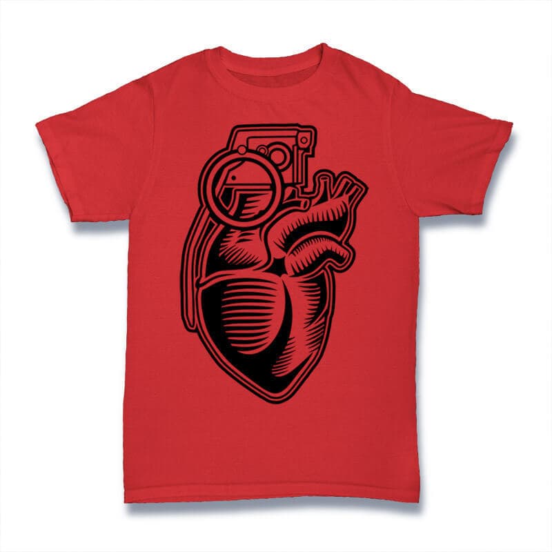 Grenade Heart Graphic t-shirt design t shirt designs for print on demand