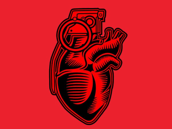 Grenade heart graphic t-shirt design